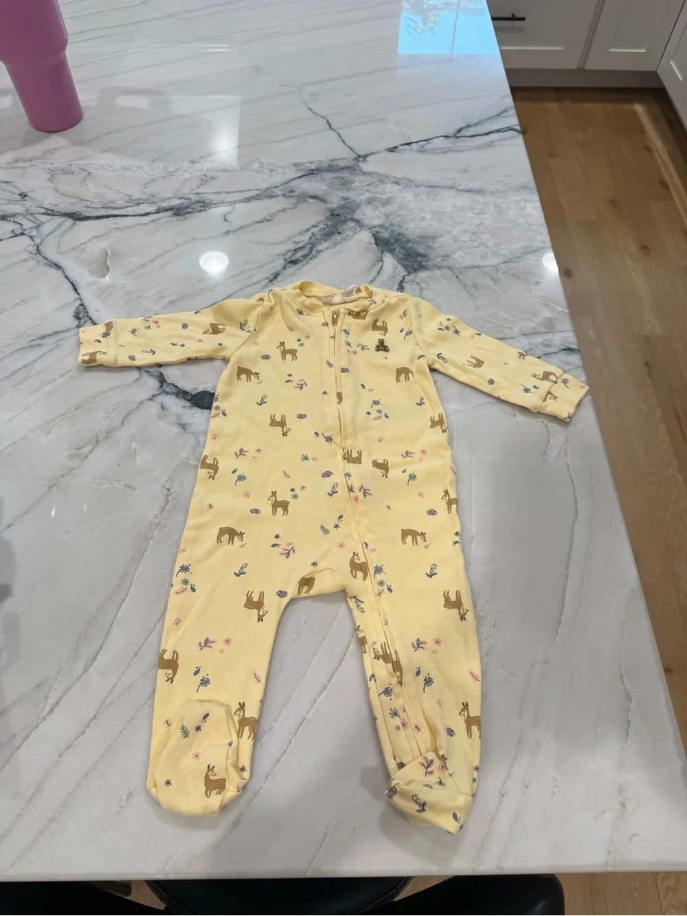 GAP Yellow Footed One-Piece with Giraffe Print